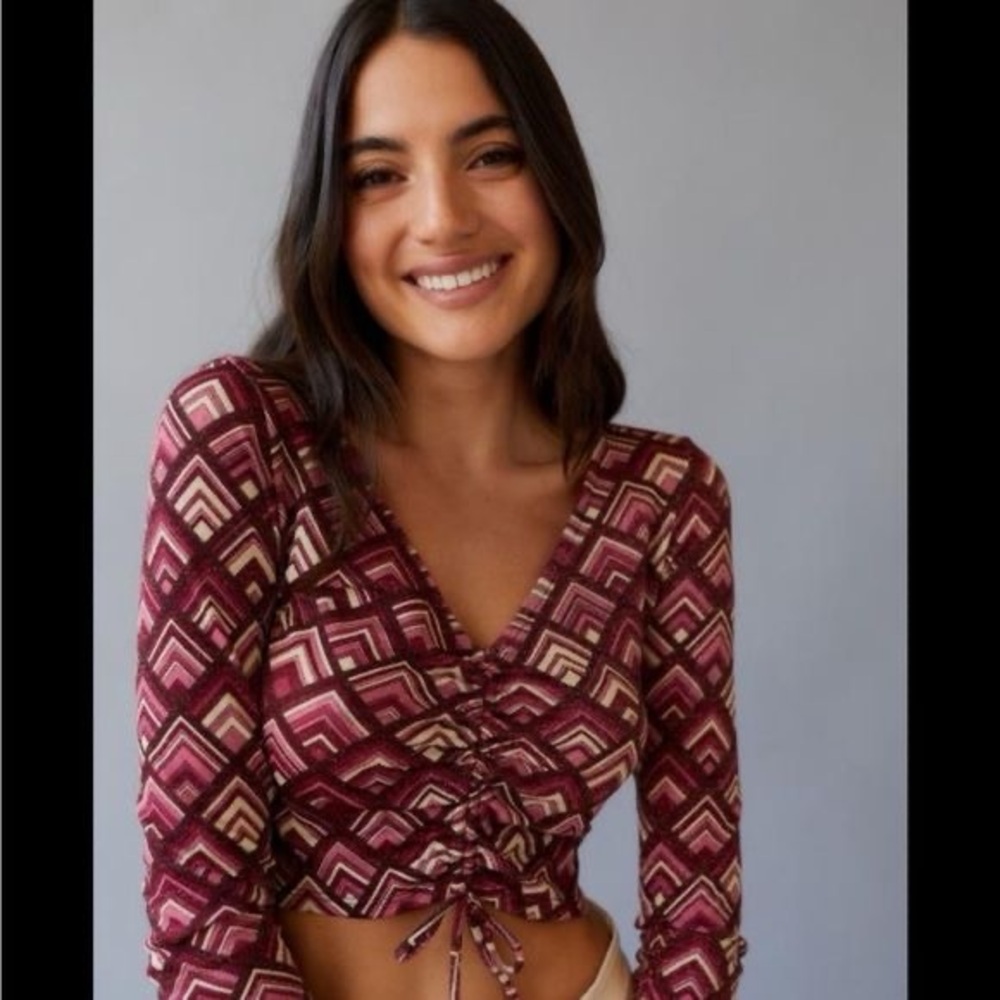 Urban Outfitters Red Crop Tie Front Blouse